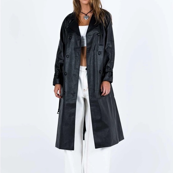 Princess Polly Jackets & Blazers - Princess Polly Women's Black Faux Leather Trench Coat